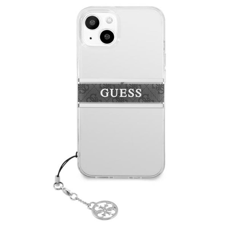 Guess 4G Stripe Grey Charm – dėklas, skirtas „iPhone 13 mini“ (permatomas)