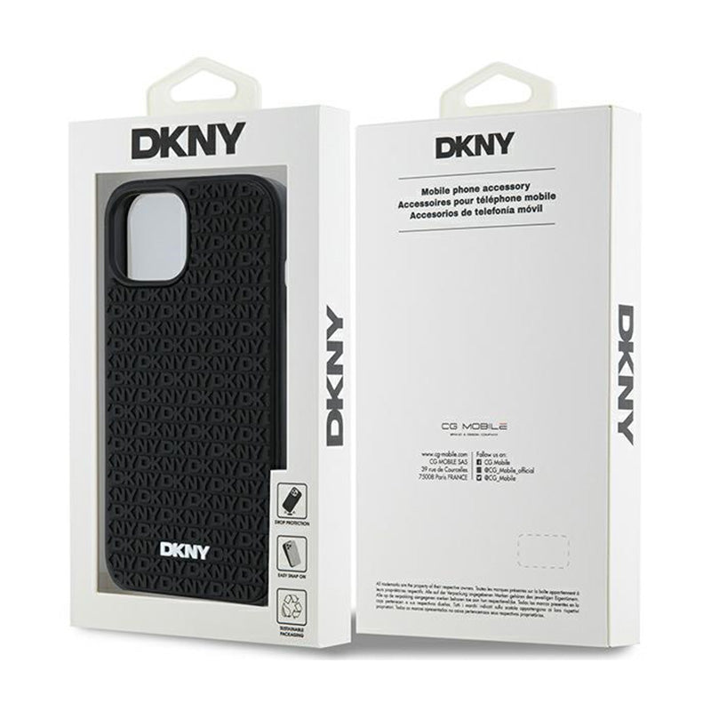 DKNY 3D Guminis Pasikartojantis Raštas - Dėklas iPhone 15 Plus (Juodas)