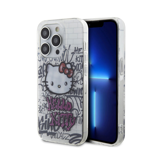 Hello Kitty IML Kitty ant plytų grafiti – iPhone 14 Pro dėklas (baltas)
