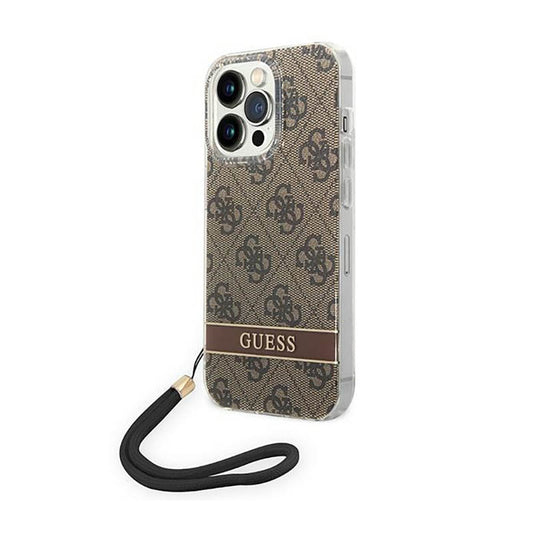 Guess 4G Print Cord – dėklas, skirtas iPhone 14 Pro Max (rudos spalvos)