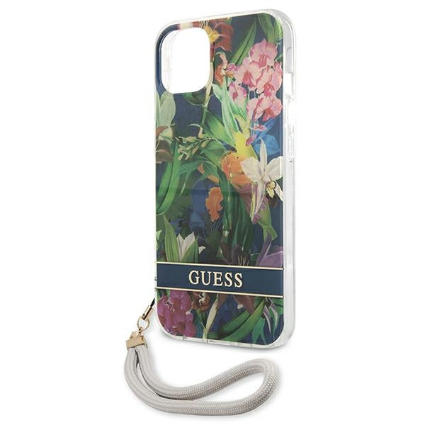 Guess Flower Cord – „iPhone 13 mini“ dėklas (mėlynas)