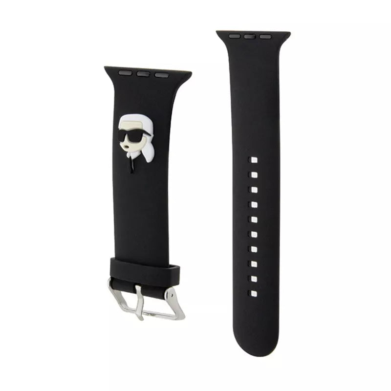 Karl Lagerfeld 3D guminė Karlo galvos NFT – dirželis, skirtas Apple Watch 38/40/41 mm (juodas)