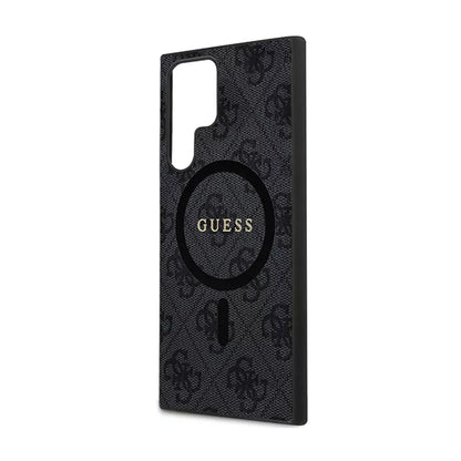 Guess 4G Collection Leather Metal Logo MagSafe – dėklas Samsung Galaxy S24 Ultra (juodas)