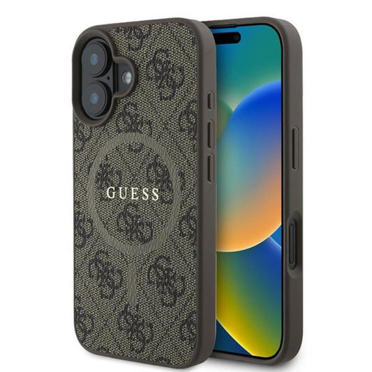 Guess 4G Ring Classic Logo MagSafe - dėklas, skirtas iPhone 16 Plus (rudas)