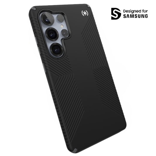 Speck Presidio2 Grip Magnet – dėklas, skirtas Samsung Galaxy S25 Ultra su MagSafe (Juoda/Skalūno Pilka/Balta)