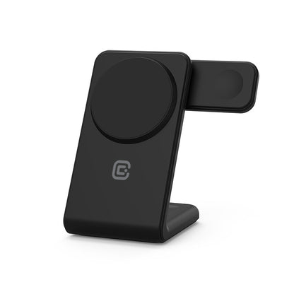 Crong MagSpot Pivot Stand - 3-in-1 belaidis įkroviklis su MagSafe, skirtas iPhone, Apple Watch ir AirPods (juodas)