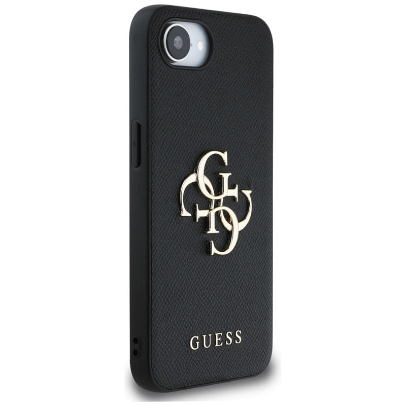 Guess Grained Big 4G Logo Small Classic Logo - dėklas iPhone 16e (juodas)