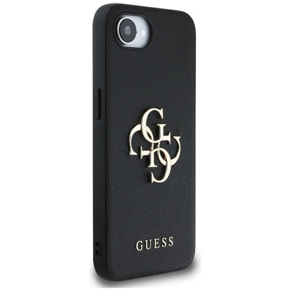 Guess Grained Big 4G Logo Small Classic Logo - dėklas iPhone 16e (juodas)