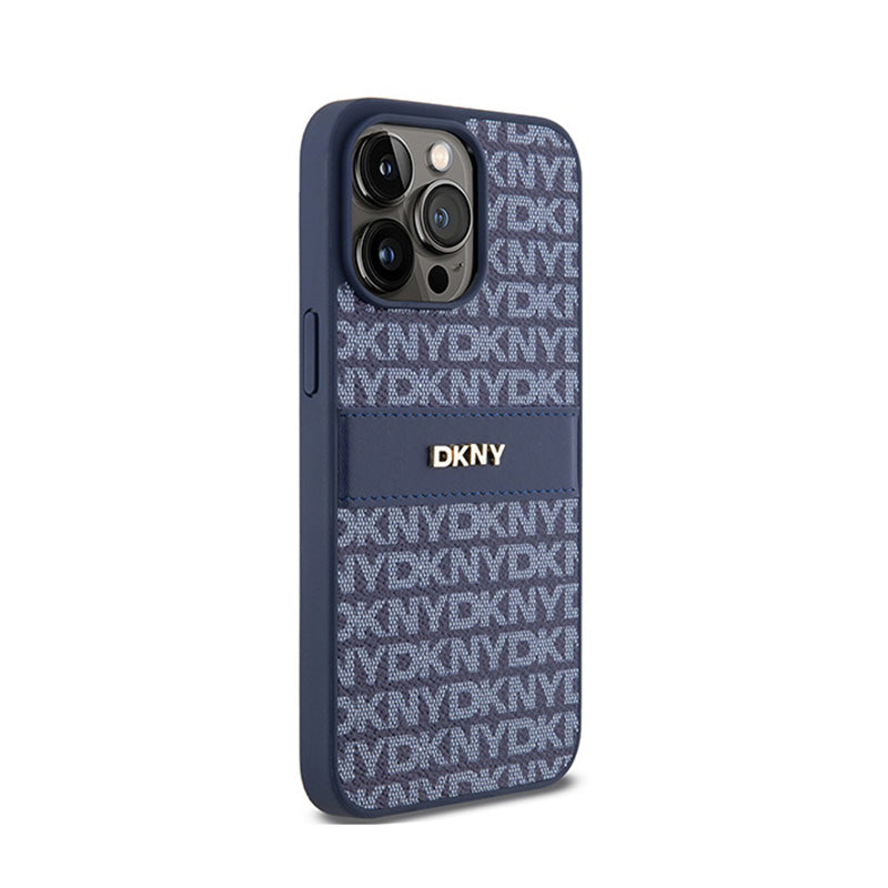 DKNY Leather Mono Stripe & Metal Logo – dėklas, skirtas iPhone 15 Pro Max (mėlynas)
