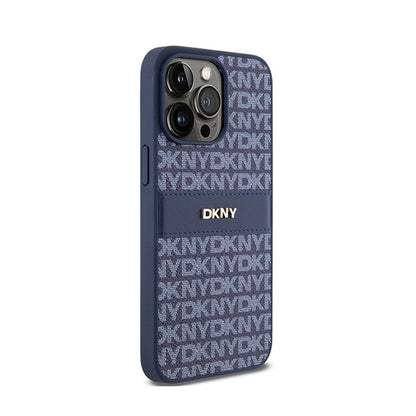 DKNY Leather Mono Stripe & Metal Logo – dėklas, skirtas iPhone 15 Pro Max (mėlynas)