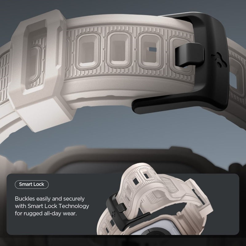 Spigen Rugged Armor Pro V2 – Dirželis su dėklu Apple Watch 10/11 46mm (Smėlio spalvos)