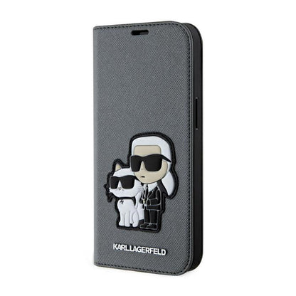Karl Lagerfeld Knygos tipo NFT Saffiano Karl & Choupette – dėklas, skirtas iPhone 14 (Sidabrinis)