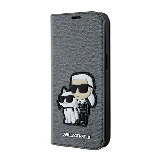 Karl Lagerfeld Knygos tipo NFT Saffiano Karl & Choupette – dėklas, skirtas iPhone 14 (Sidabrinis)
