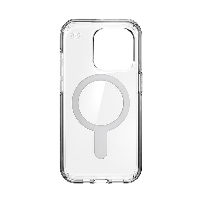 Speck Presidio Perfect-Clear ClickLock & Magsafe – „iPhone 15 Pro“ dėklas (skaidrus / chromo apdaila / ramus sidabras)