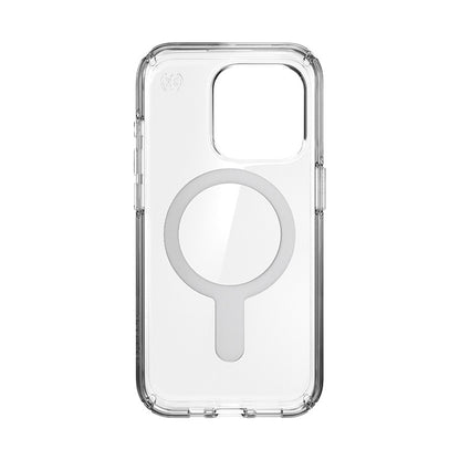 Speck Presidio Perfect-Clear ClickLock & Magsafe – „iPhone 15 Pro“ dėklas (skaidrus / chromo apdaila / ramus sidabras)