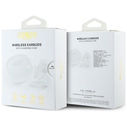 Guess Flat Classic Logo Electroplated - TWS ausinės + įkrovimo dėklas (balta)