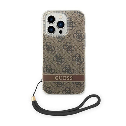 Guess 4G Print Cord – dėklas, skirtas iPhone 14 Pro Max (rudos spalvos)
