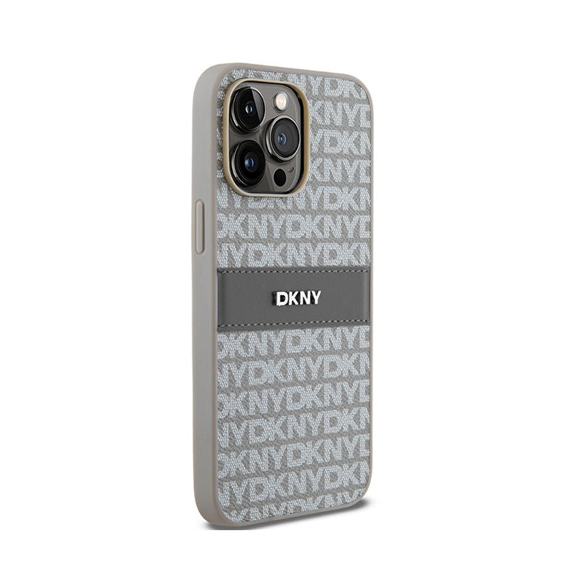 DKNY Odinis "Mono Stripe & Metal Logo" dėklas, skirtas "iPhone 14 Pro Max" (smėlio spalvos)