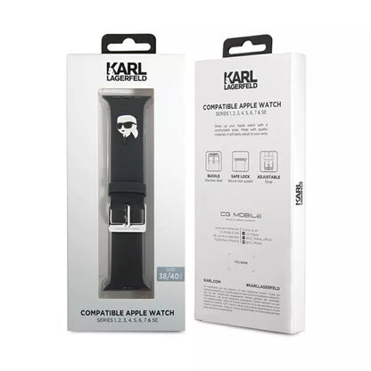 Karl Lagerfeld 3D guminė Karlo galvos NFT – dirželis, skirtas Apple Watch 38/40/41 mm (juodas)