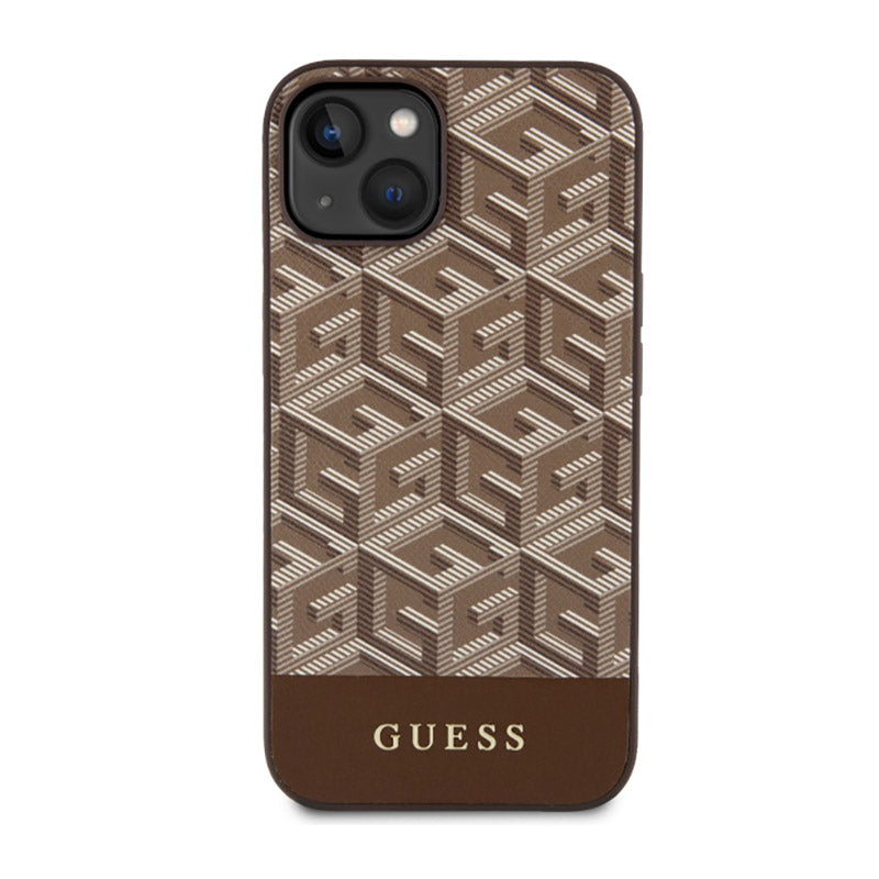 Guess GCube Stripes MagSafe – „iPhone 14 Plus“ dėklas (rudas)