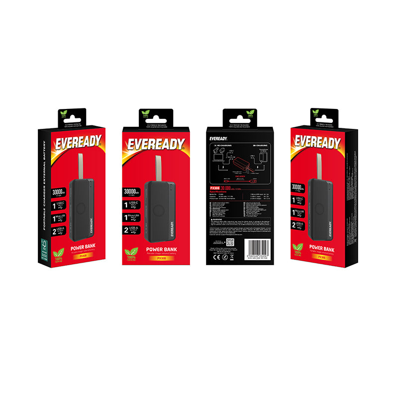 Eveready PX30B - Powerbank 30000 mAh 2x USB-A (Juoda)