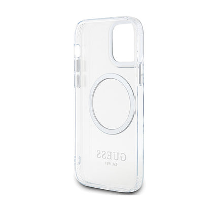 Guess Metal Outline MagSafe – dėklas, skirtas iPhone 12 / iPhone 12 Pro (skaidrus / sidabrinis)