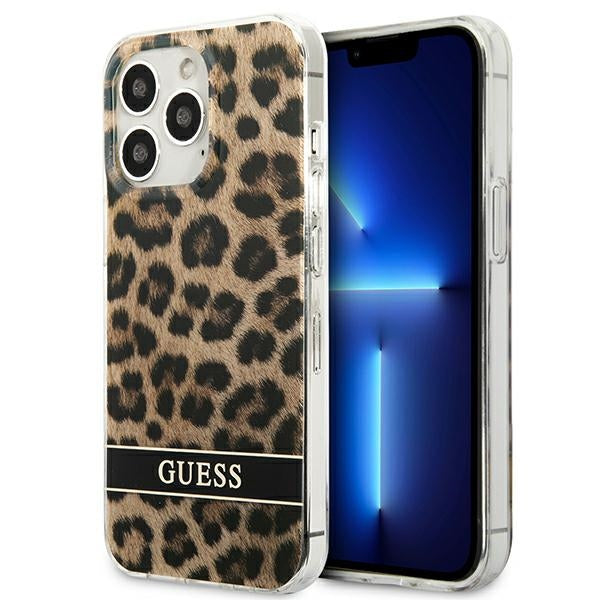Guess Leopard Electro Stripe – "iPhone 13 Pro" dėklas (rudas)