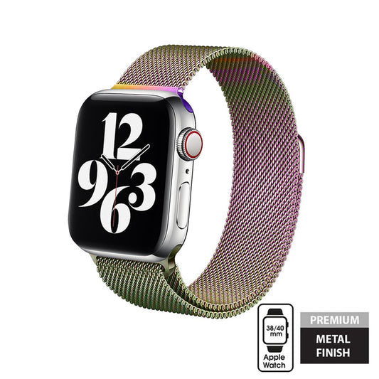 Crong Milano Steel – nerūdijančio plieno apyrankė, skirta Apple Watch 38/40/41/42 mm (vaivorykštinis)
