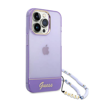 Guess „Translucent Pearl Strap“ – dėklas, skirtas „iPhone 14 Pro“ (violetinė spalva)