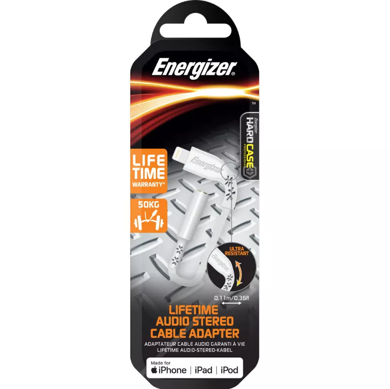 Energizer HardCase – „Lightning“ prie 3,5 mm lizdo garso adapteris, MFi sertifikuotas, 11 cm, ROW (baltas)