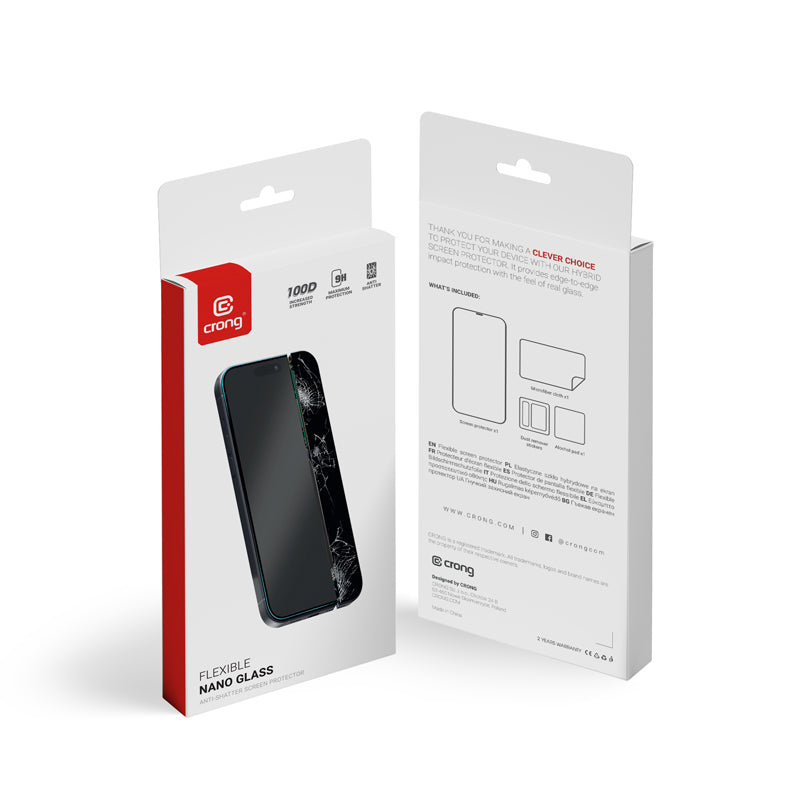 Crong Nano Glass - Sudenimui atsparus hibridinis stiklas iPhone 16 Plus / iPhone 15 Plus