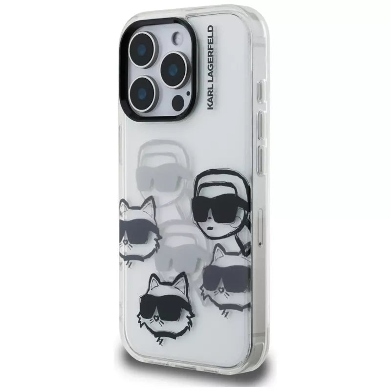 Karl Lagerfeld IML Multi K&C Head Pattern dėklas, skirtas iPhone 16 Pro (skaidrus)