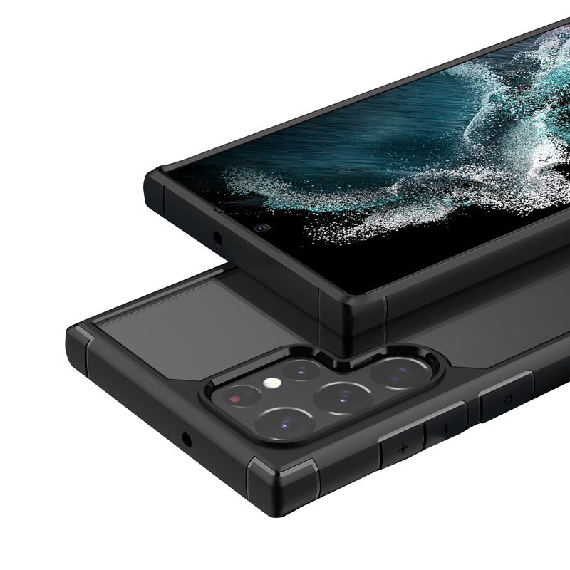 Crong Hybrid permatomas apsauginis dėklas, skirtas „Samsung Galaxy S22 Ultra“ (juodas)