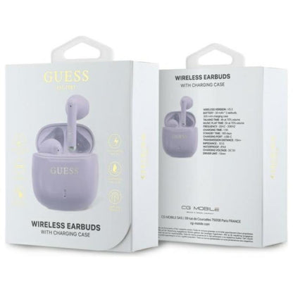 Guess Printed Classic Logo – „Bluetooth TWS“ ausinės + įkrovimo dėklas (violetinės)