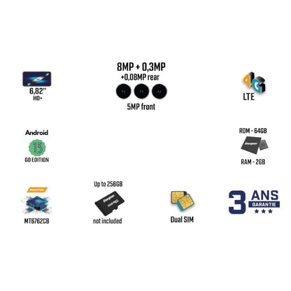 Energizer Ultimate U683S – išmanusis telefonas su 2GB RAM, 64GB vidine atmintimi, 6.82 colių ekranu, 4G LTE, Dual SIM, skirtas ES rinkai (juodos spalvos).