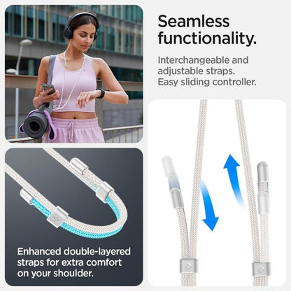 Spigen universalus dirželių rinkinys kūnui ir riešui – telefono dirželis per petį ir ant riešo (perlo baltumo)