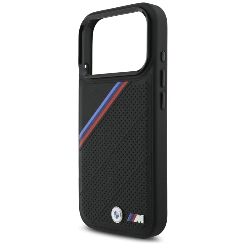 BMW M Tricolor Metal Logo MagSafe dėklas – iPhone 17 Pro (Juodas)