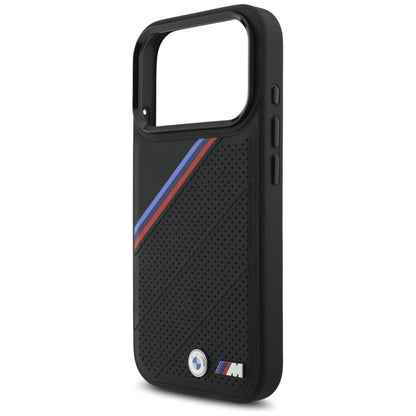 BMW M Tricolor Metal Logo MagSafe dėklas – iPhone 17 Pro (Juodas)