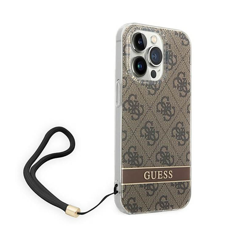 Guess 4G Print Cord – dėklas, skirtas iPhone 14 Pro Max (rudos spalvos)