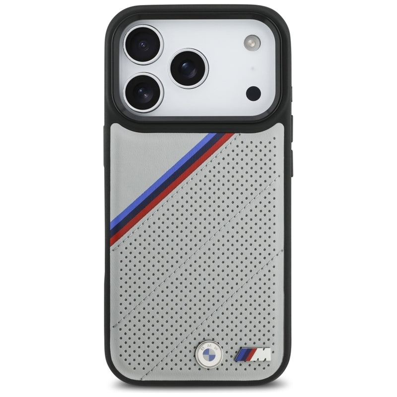 BMW M Tricolor Metal Logo MagSafe dėklas - iPhone 17 Pro (Pilkas)