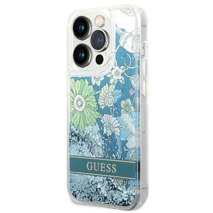 Guess Liquid Glitter Flower – dėklas iPhone 14 Pro Max (žalias)