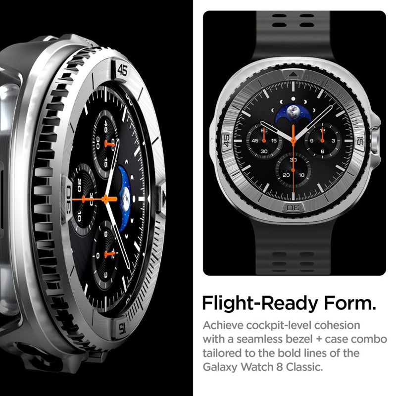 Spigen Bezel Tune Pro Pilot - Dėklas / Apsauginis rėmelis, skirtas Samsung Galaxy Watch 8 Classic 46 mm (Sidabrinis)