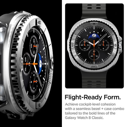 Spigen Bezel Tune Pro Pilot - Dėklas / Apsauginis rėmelis, skirtas Samsung Galaxy Watch 8 Classic 46 mm (Sidabrinis)