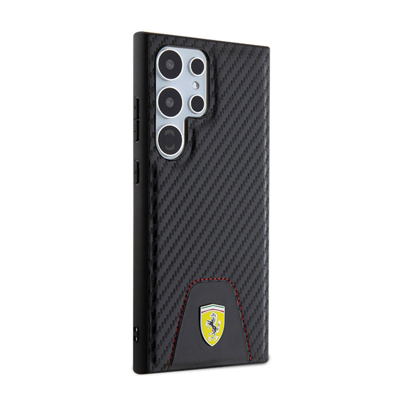 Ferrari Carbon Stitched Bottom – dėklas, skirtas Samsung Galaxy S24 Ultra (juodas)