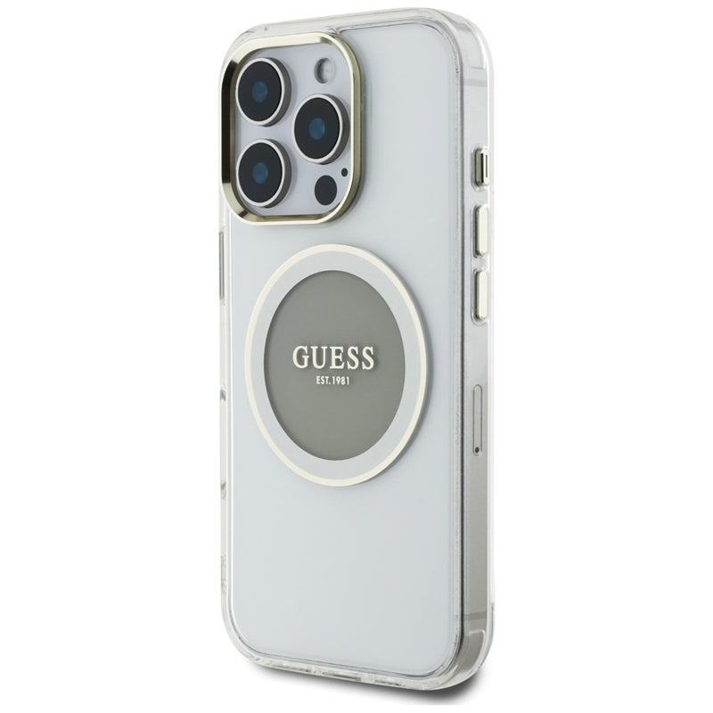 Guess IML Metallic Circle Classic Logo MagSafe – dėklas iPhone 16 Pro (pilkas)