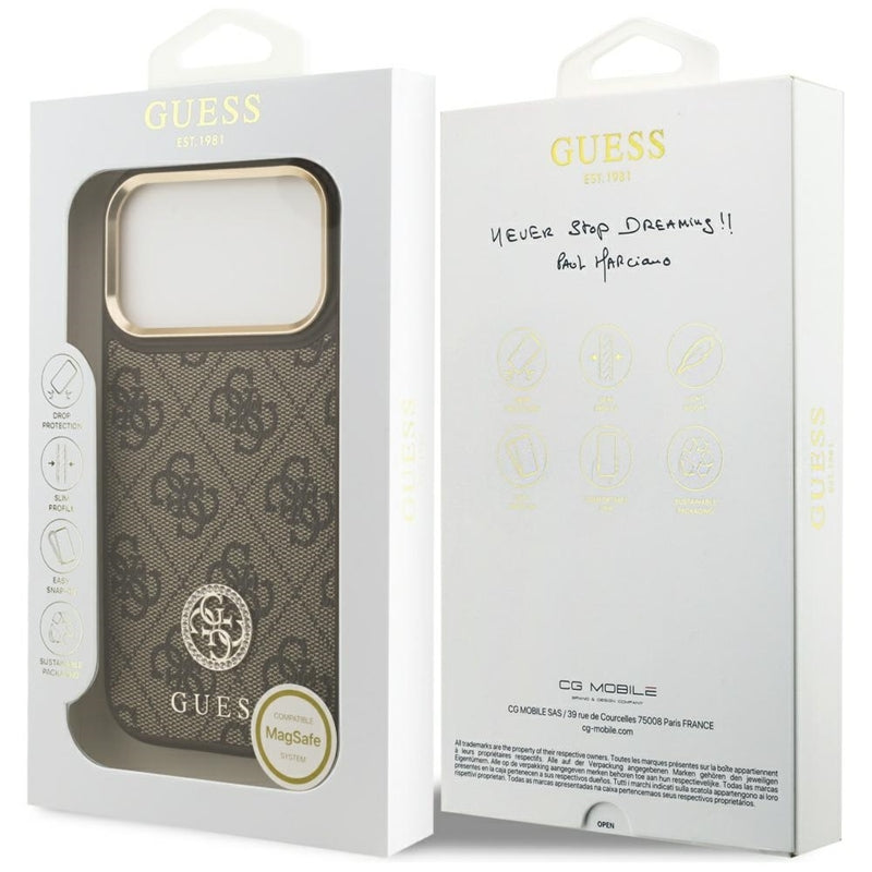 Guess 4G Strass Logotipas MagSafe dėklas iPhone 17 Pro (Rudas)