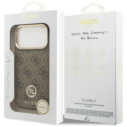 Guess 4G Strass Logotipas MagSafe dėklas iPhone 17 Pro (Rudas)