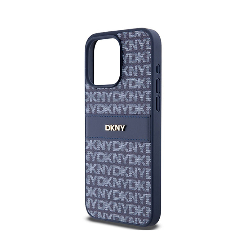 DKNY Leather Mono Stripe & Metal Logo – dėklas, skirtas iPhone 15 Pro Max (mėlynas)