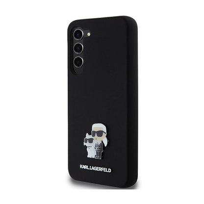 Karl Lagerfeld Silicone Karl & Choupette Metal Pin - dėklas „Samsung Galaxy S24+“ (juodas)
