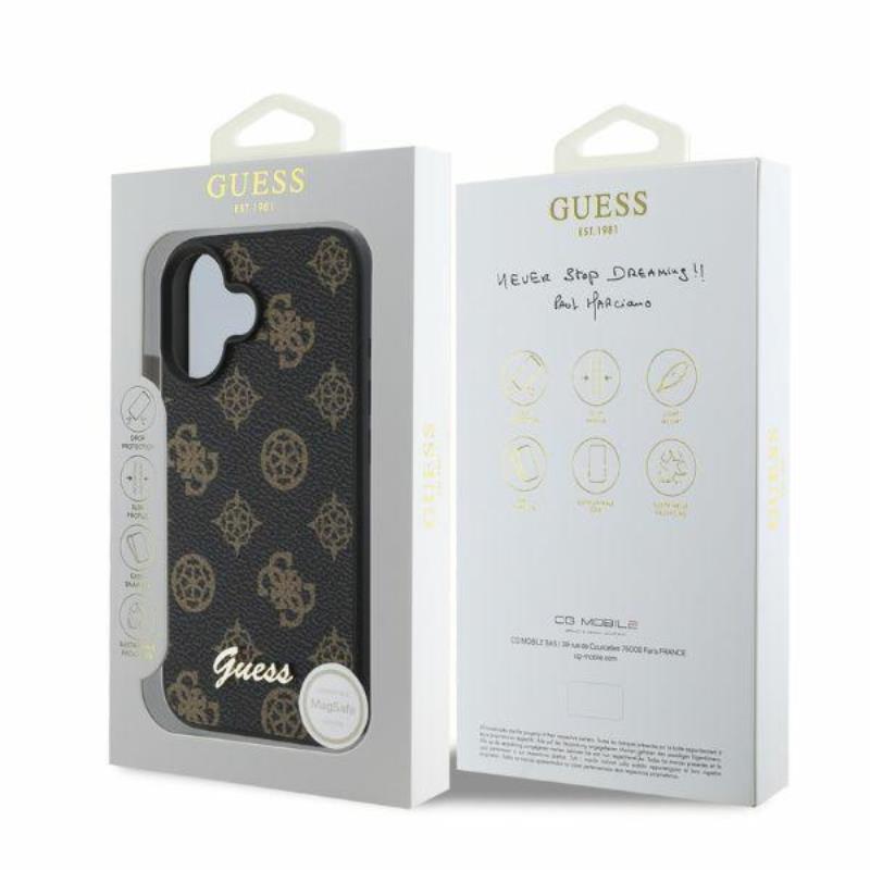Guess Peony Script MagSafe – dėklas iPhone 16 (juodas)
